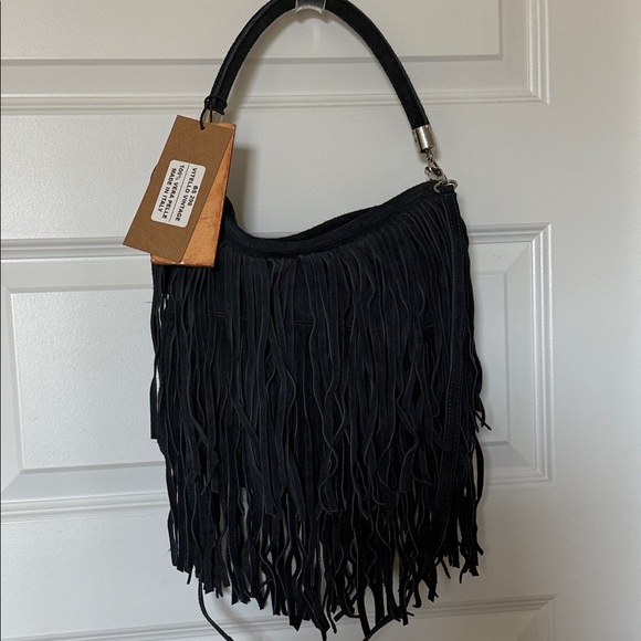 New Bayside84 Premium Italian Suede Fringe Crossbody Bag - Picture 7 of 9